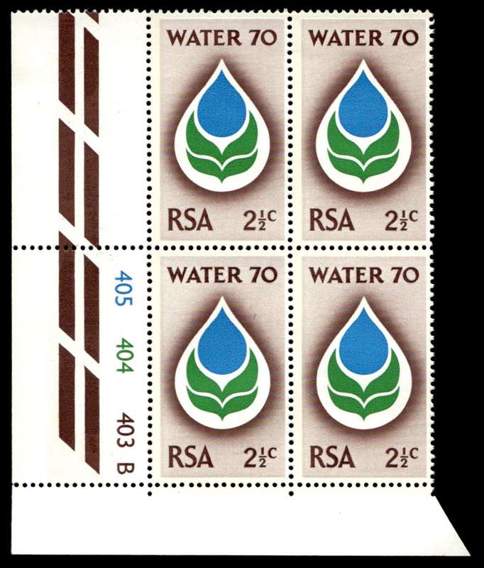 RSA 1970/02/14 Water 70 Campaign Wmk R.S.A 2½c Control Blocks Pane B
