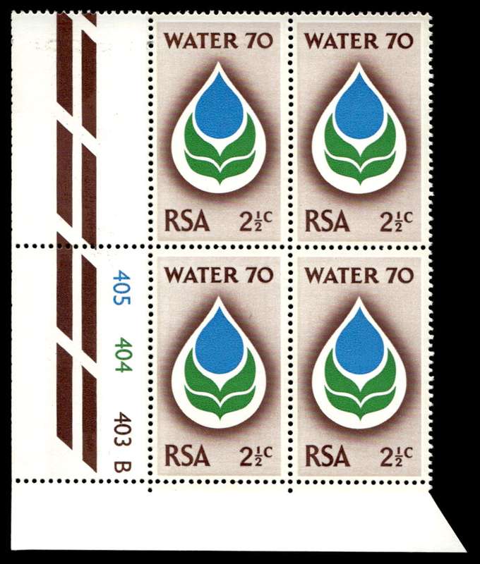 RSA 1970/02/14 Water 70 Campaign Wmk R.S.A 2½c Control Blocks Pane B