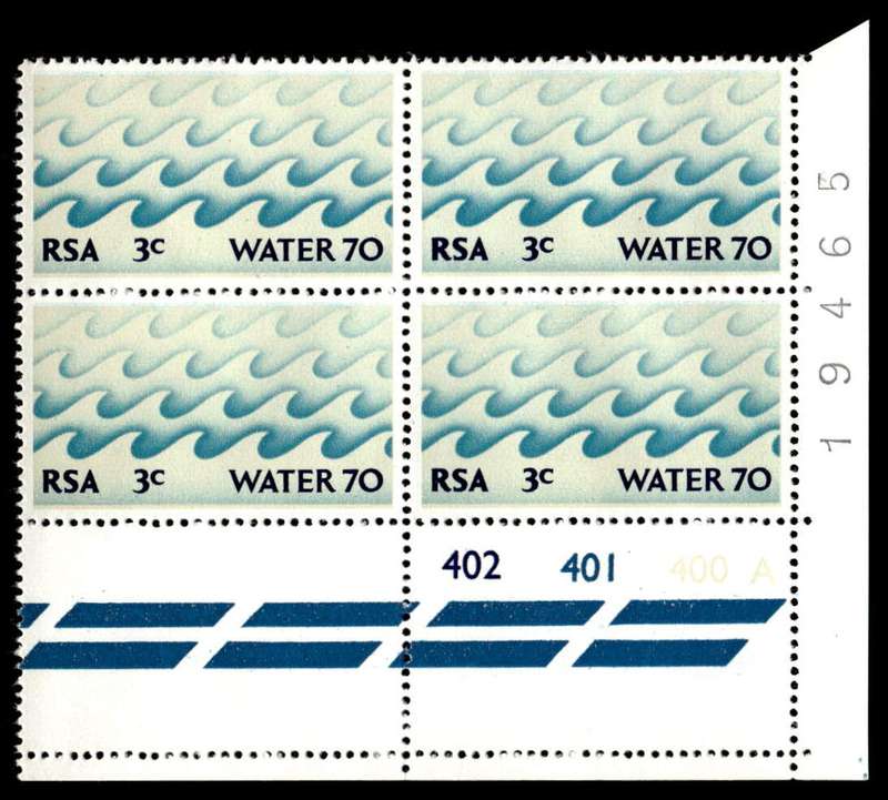RSA 1970/02/14 Water 70 Campaign Wmk R.S.A 3c Control Blocks Pane A