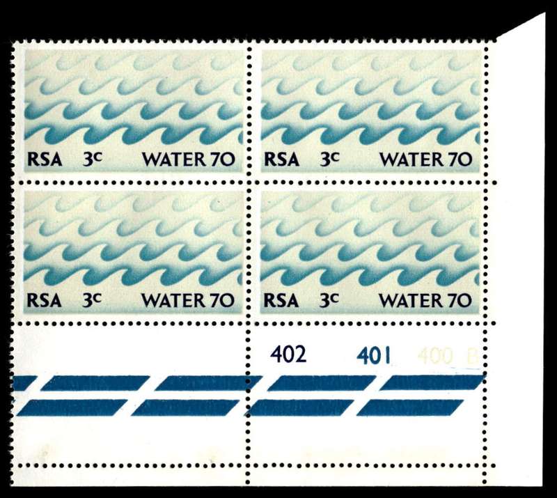RSA 1970/02/14 Water 70 Campaign Wmk R.S.A 3c Control Blocks Pane B