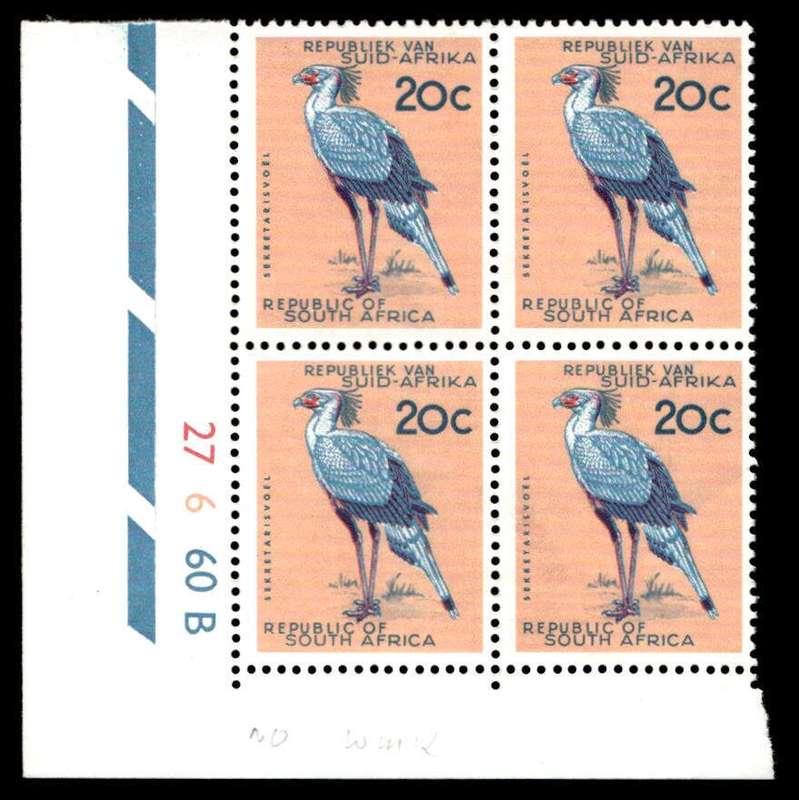 RSA 1963/04 Definitive Issue 20c Cyl. No 27 6 60B No Wmk.