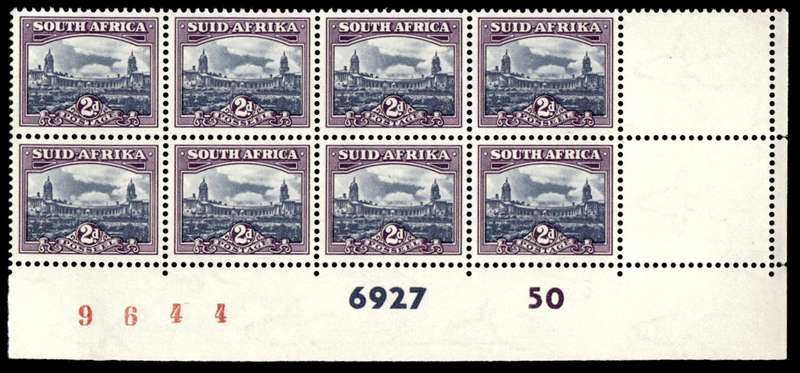 RSA 1950/04 Union Buildings 2d Cyl. No 6927 50 Wmk Springbok Head
