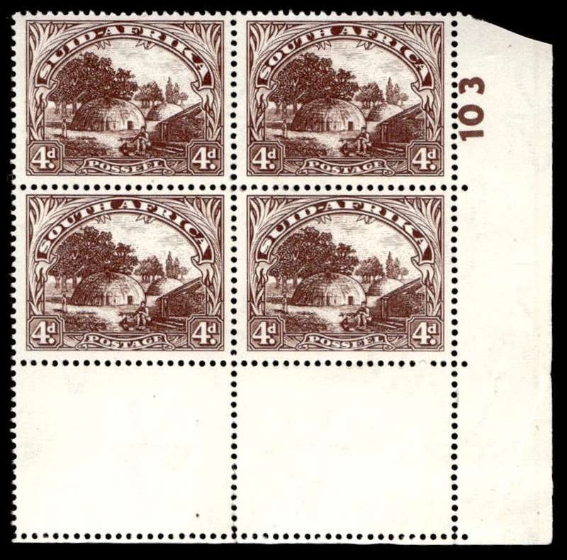 RSA 1952/08/22 Definitive Issue 4d Cyl No 103 Wmk Springbok Head
