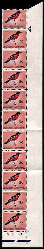 RSA 1961/05 Definitive Issue 3c Cyl No. S16 21 *Wmk CoA 11 Stamps