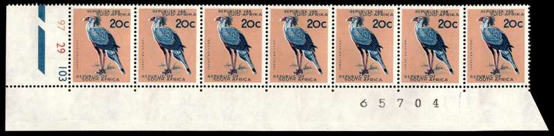 RSA 1961/05 Definitive Issue 20c Cyl. No 97 29 103 Wmk. CoA 7 stamps