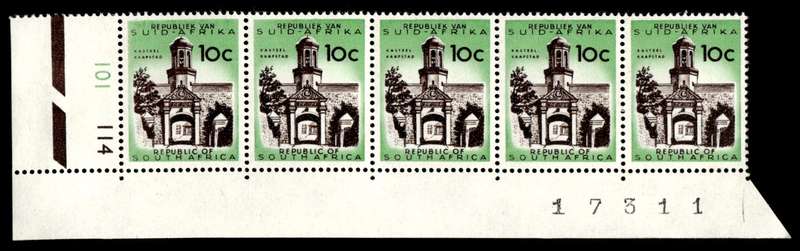 RSA 1961/11 Definitive Issue 10c Cyl. No 101 114 *No Wmk 5 stamps