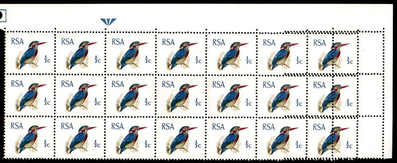 RSA 1970/01 Definitive Issue ½c Perforation Shift *Wmk R.S.A. t-b Swiss 5mm Arrow block/Punch 21 sta
