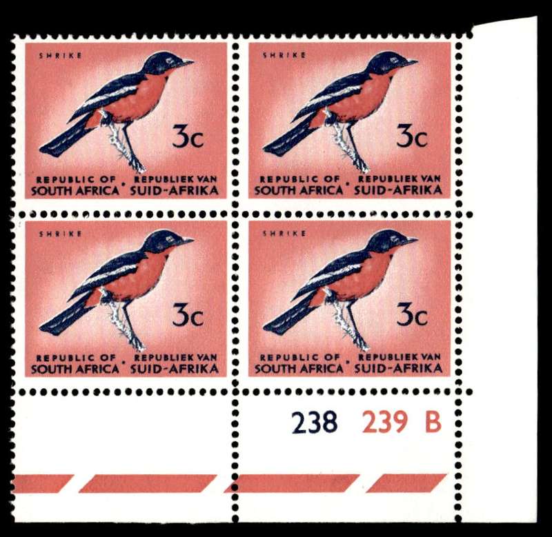 RSA 1967/12/19 Definitive Issue 3c Cyl. No 238 239B Control Blocks