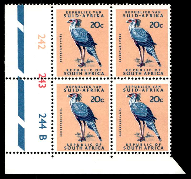 RSA 1968/06 Definitive Issue 20c Cyl. No 242 243 244B Control Blocks