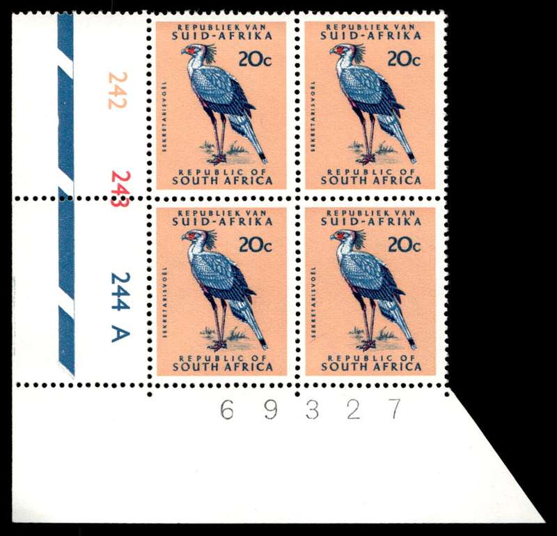 RSA 1968/06 Definitive Issue 20c Cyl. No 242 243 244A Control Blocks