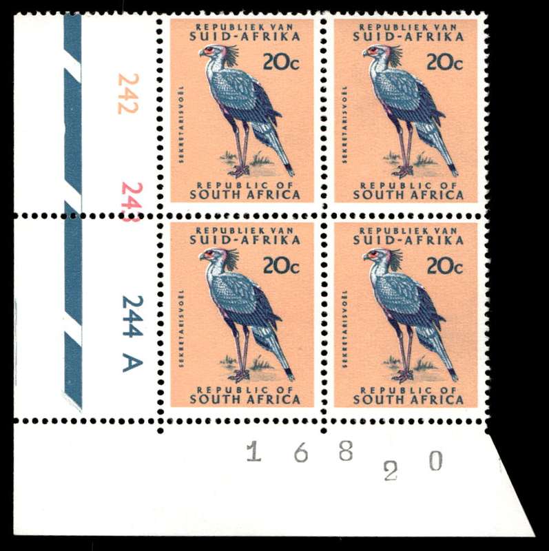RSA 1968/06 Definitive Issue 20c Cyl. No 242 243 244A Control Blocks