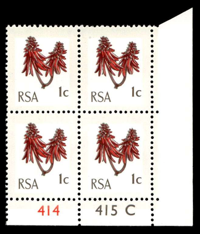 RSA 1970/04 Definitive Issue 1c Cyl. No 414 415C  Wmk R.S.A t-b (H5)
