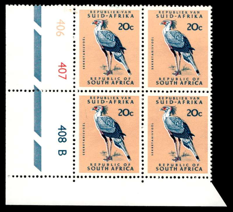 RSA 1971/04 Definitive Issue 20c Cyl. No 406 407 408B (H3)