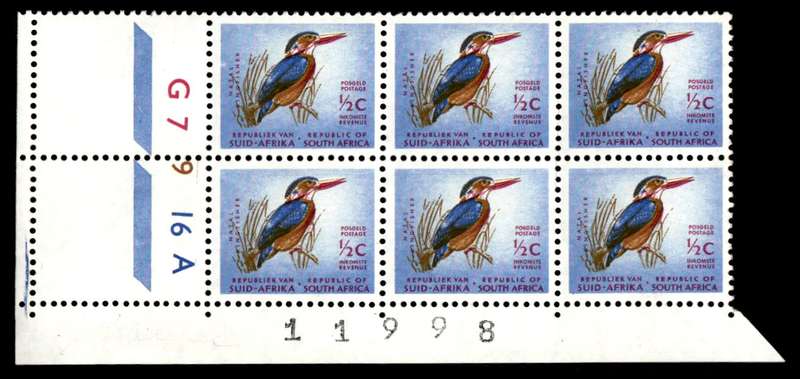 RSA 1965/06 Definitive Issue ½c Cyl. No G7 6 16 A *6 stamps