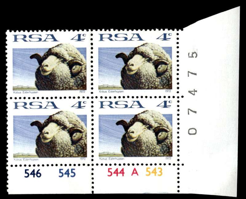 RSA 1973/10/01 Definitive issue 4c Cyl. No 546 545 544A 543 No Wmk