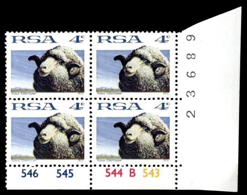 RSA 1973/10/01 Definitive issue 4c Cyl. No 546 545 544B 543 No Wmk