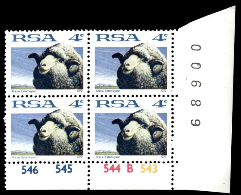 RSA 1973/10/01 Definitive issue 4c Cyl. No 546 545 544B 543 No Wmk