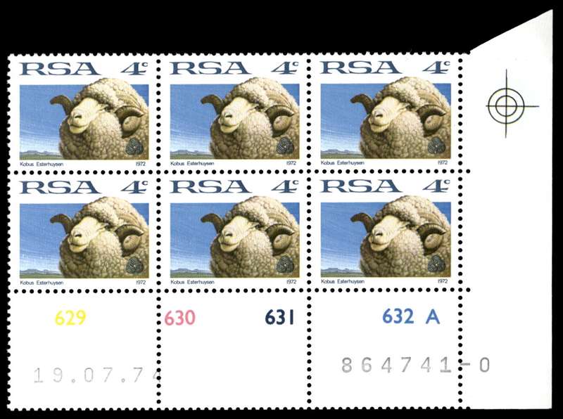 RSA 1974/07/19 Definitive Issue 4c Cyl. No 629 630 631 632 A No Wmk