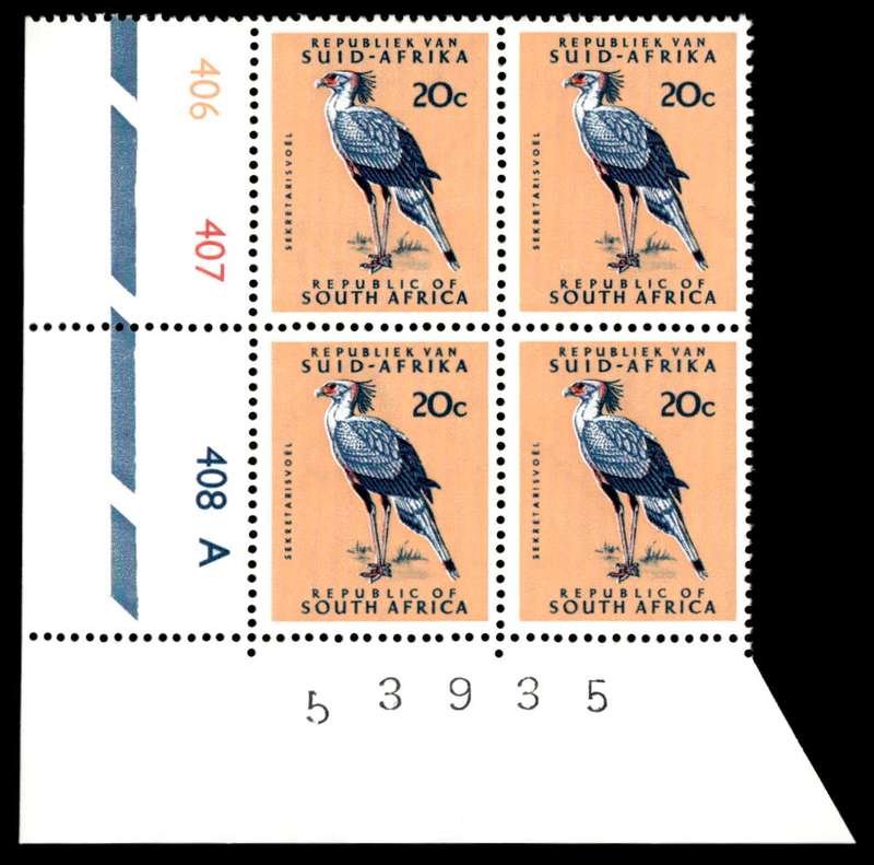 RSA 1971/11 Definitive Issue 20c Cyl. No 406 407 408A