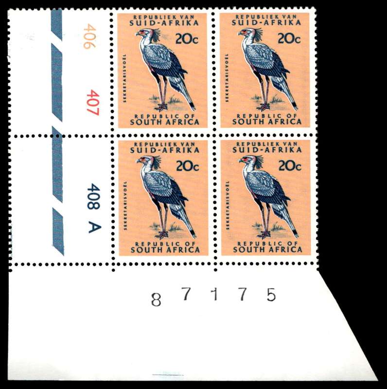 RSA 1971/11 Definitive Issue 20c Cyl. No 406 407 408A