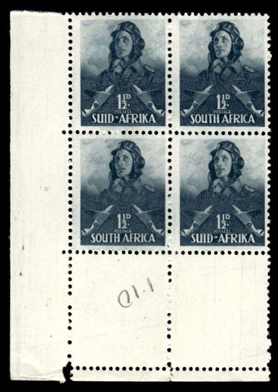 RSA 1942/01/12 South African War Effort Large Format Airman 1½d Wmk MSH