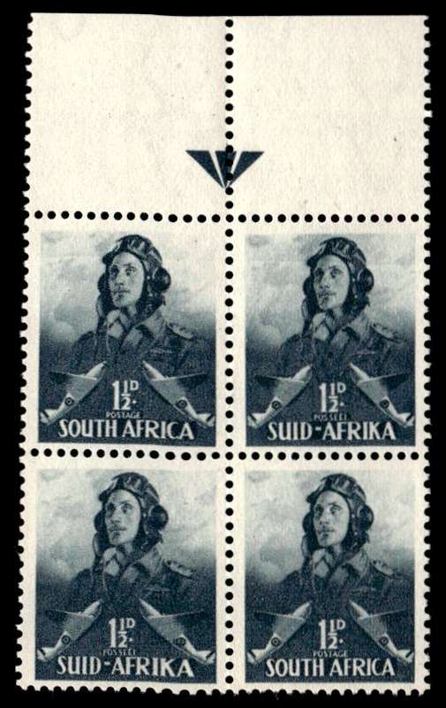 RSA 1942/01/12 South African War Effort Large Format Airman 1½d Arrow Block Wmk MSH