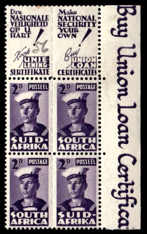 RSA 1943/02 South African War Effort Reduced 2d Sailor Wmk MSH
