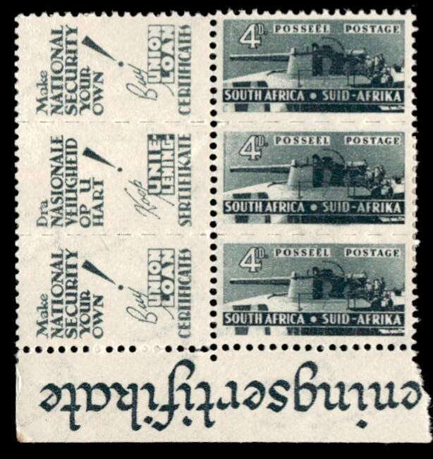 RSA 1942/10 South African War Effort Reduced 4d Wmk MSH