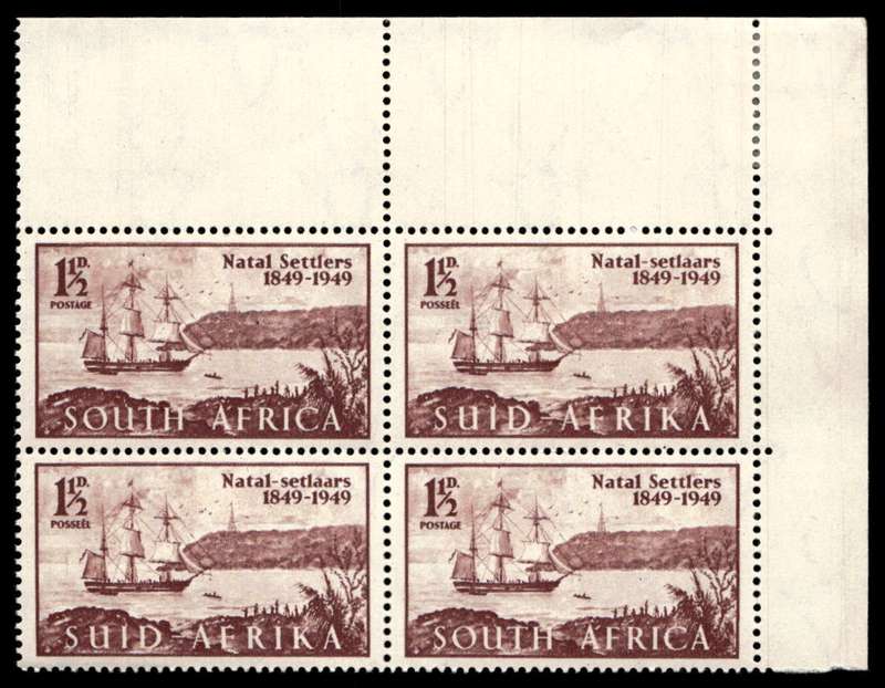 RSA 1949/05/02 Centenary of Arrival of British Settlers in Natal 1 ½d Wmk MSH