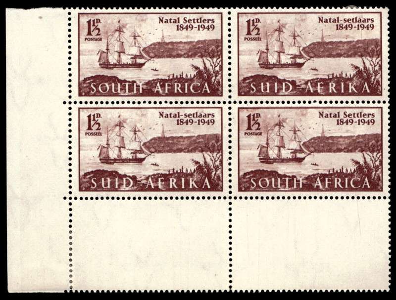 RSA 1949/05/02 Centenary of Arrival of British Settlers in Natal 1 ½d Wmk MSH