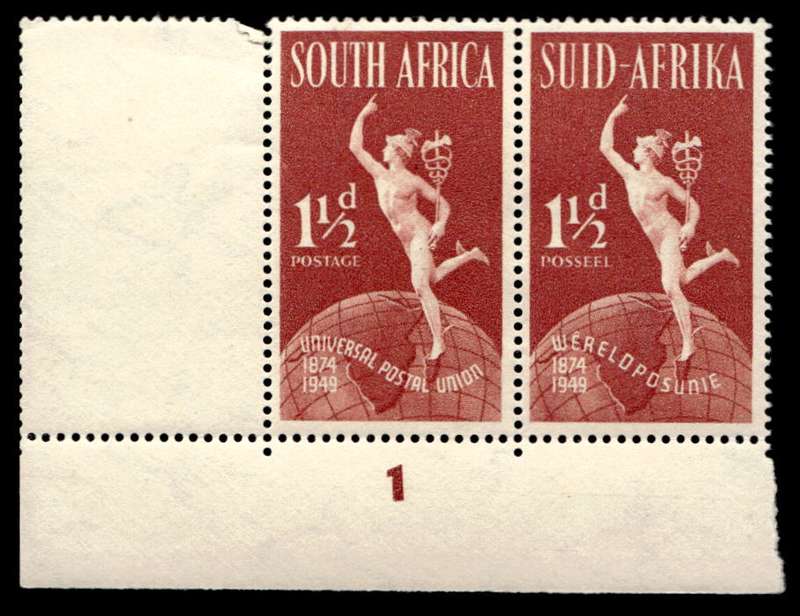 RSA 1949/10/01 75th Anniversary of Universal Postal Union 1½d Cyl. No 1 Wmk MSH