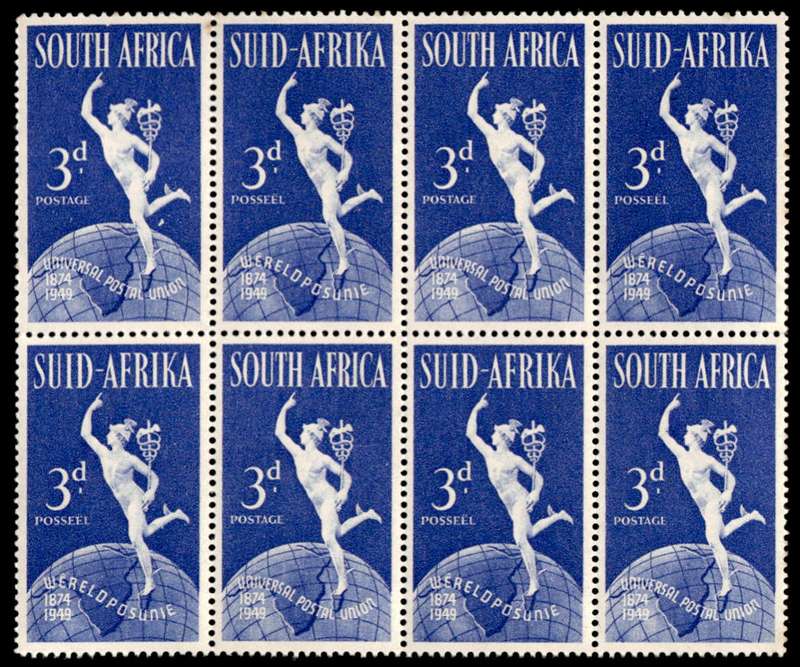 RSA 1949/10/01 75th Anniversary of Universal Postal Union 3d Wmk MSH *8 stamps