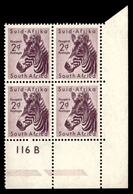 RSA 1954/10/14 Definitive issue 2d Mountain Zebra Cyl No. 116B Wmk MSH