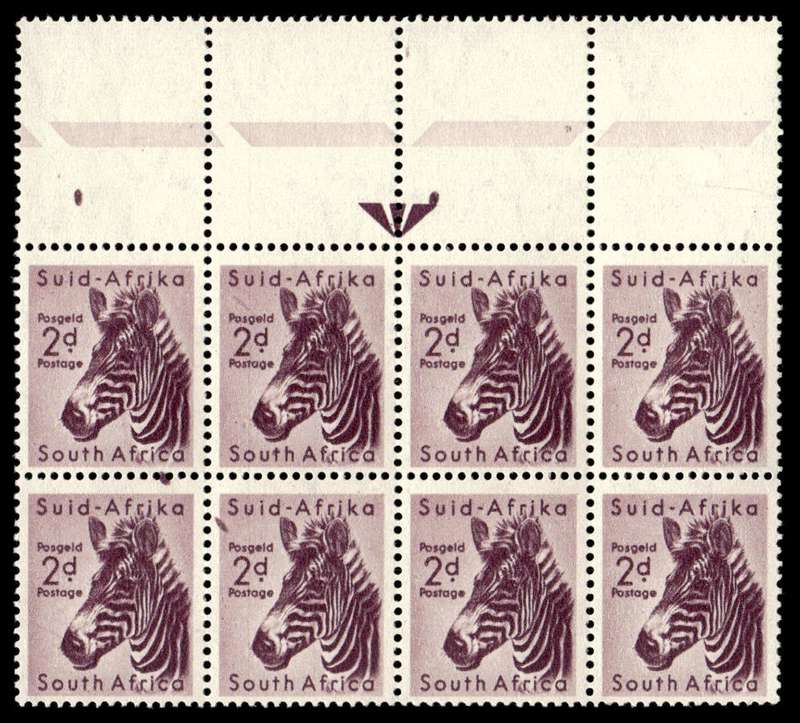 RSA 1954/10/14 Definitive issue 2d Mountain Zebra Arrow block Wmk MSH