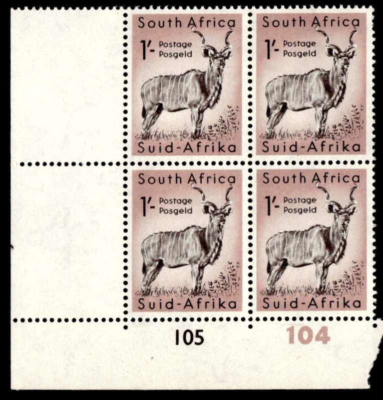RSA 1954/10/14 Definitive issue 1s Kudu Cyl No. 94 104 Wmk MSH