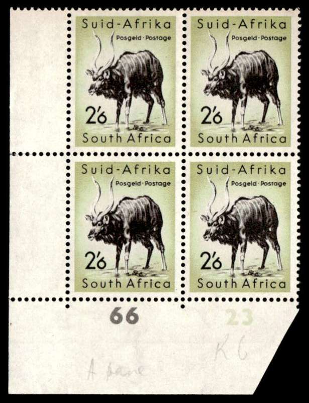 RSA 1954/10/14 Definitive issue 2s 6d Nyala Cyl No. 66 23 Wmk MSH