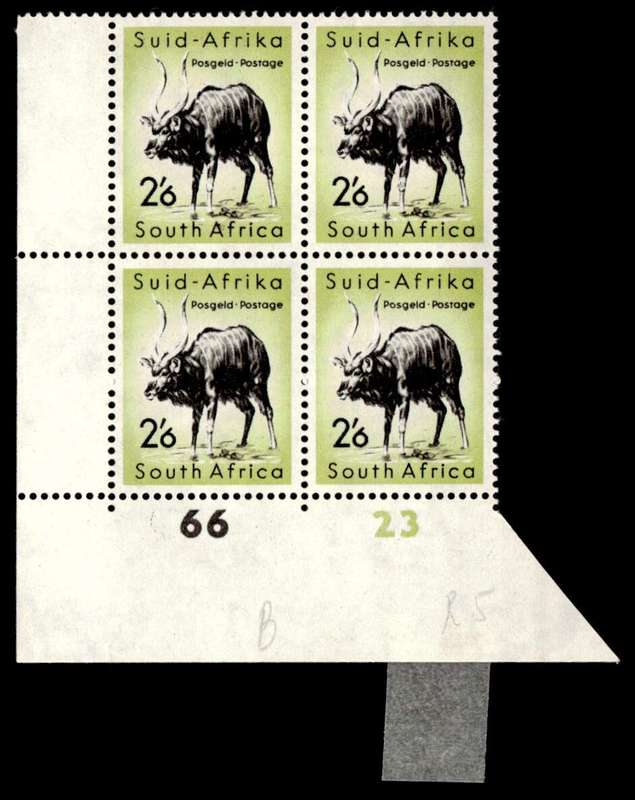 RSA 1954/10/14 Definitive issue 2s 6d Nyala Cyl No. 66 23 Wmk COA