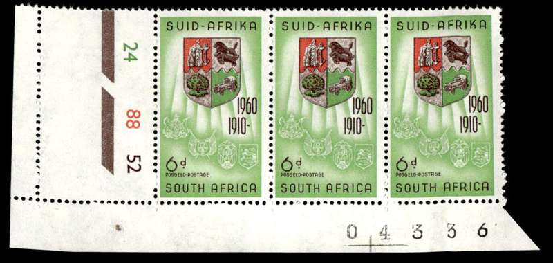 RSA 1960/05/02 50th Anniversary of Union of South Africa 6d Cyl No. 24 88 52 Wmk COA