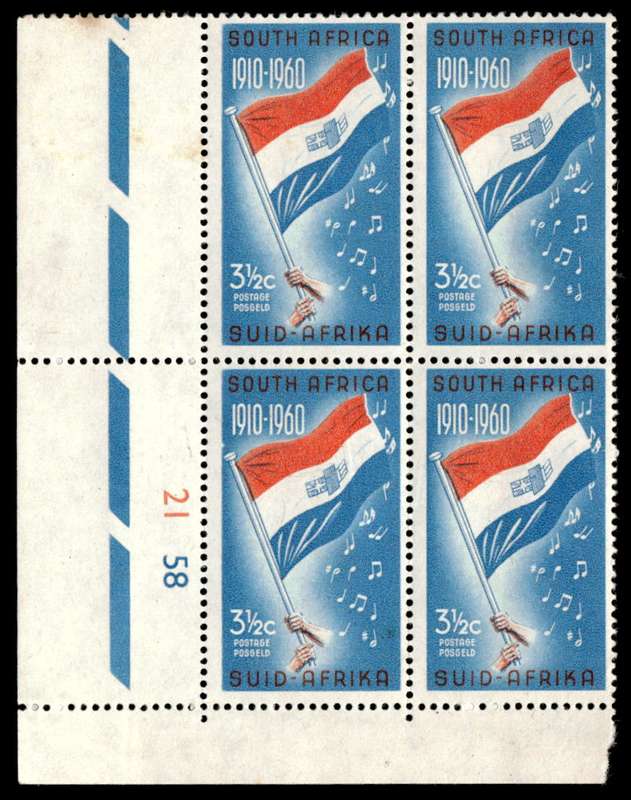 RSA 1961/02/14 Definitive Issue 3½c Union flag Cyl No. 21 58 Wmk COA