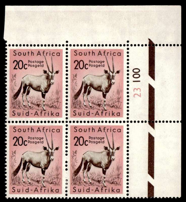 RSA 1961/02/14 Definitive Issue 20c Gemsbok Cyl No. 23 100 Wmk COA