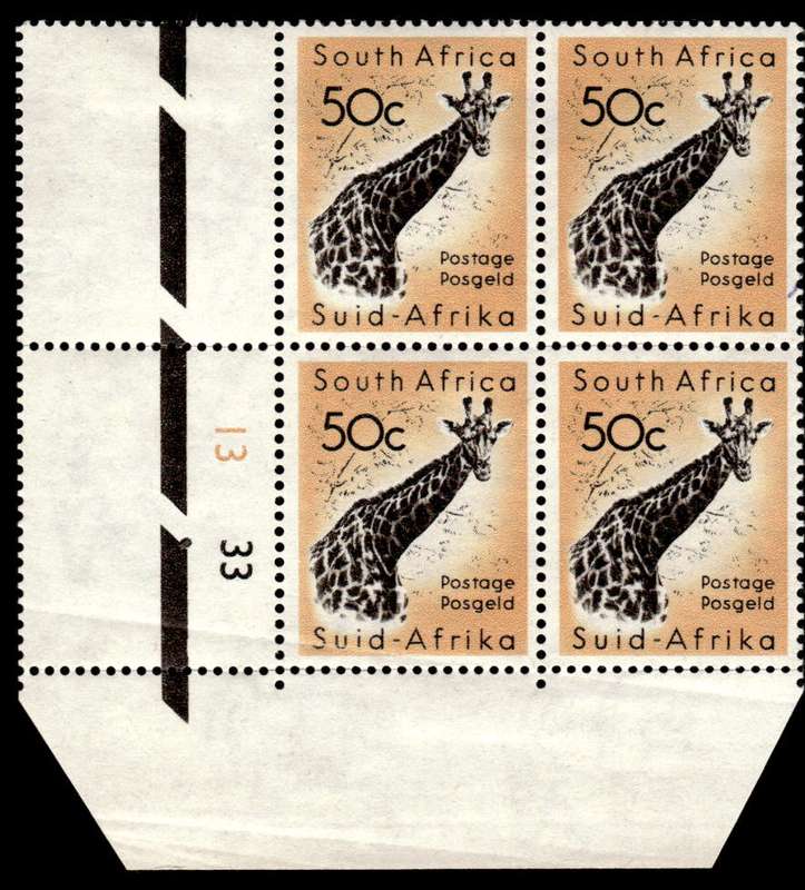 RSA 1961/02/14 Definitive Issue 50c Giraffe Cyl No. 13 33 Wmk COA