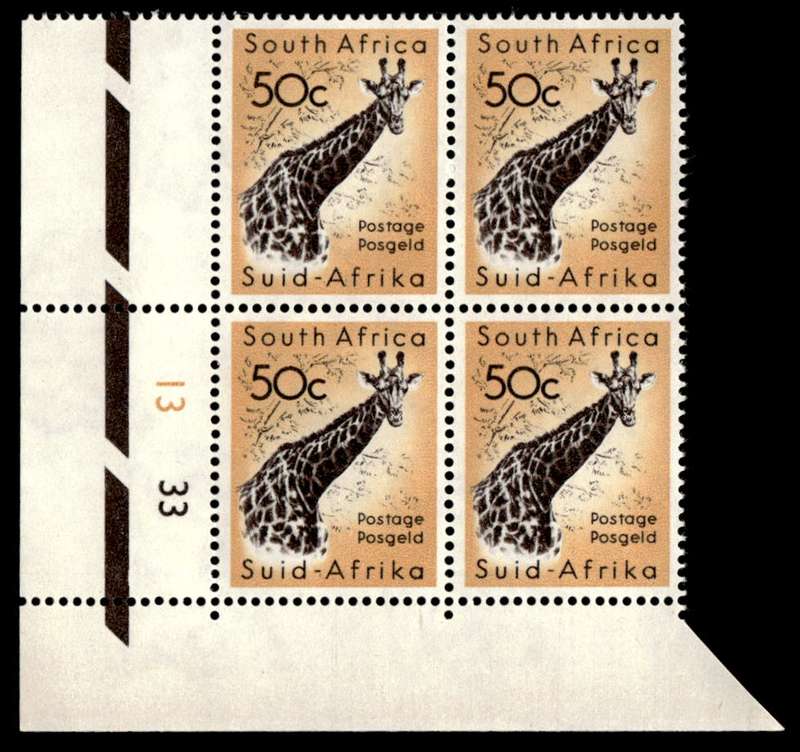 RSA 1961/02/14 Definitive Issue 50c Giraffe Cyl No. 13 33 Wmk COA