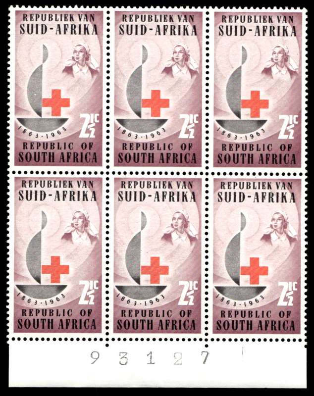 RSA 1963/08/30 Centenary of Red Cross 2½c *6 stamps