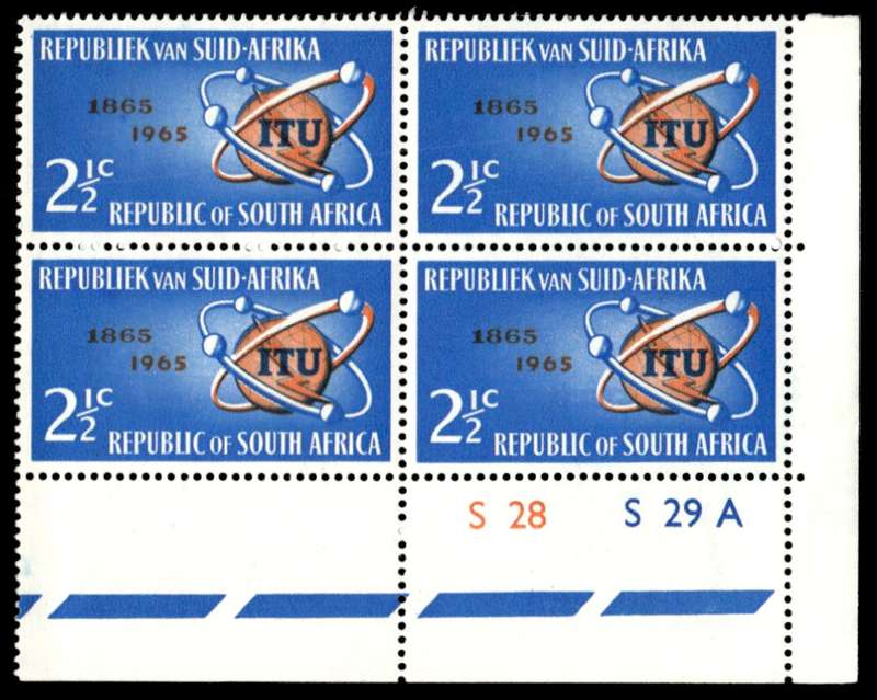 RSA 1965/05/17 I.T.U. Centenary emblem and satellites 2½c Cyl. No S28 S29A