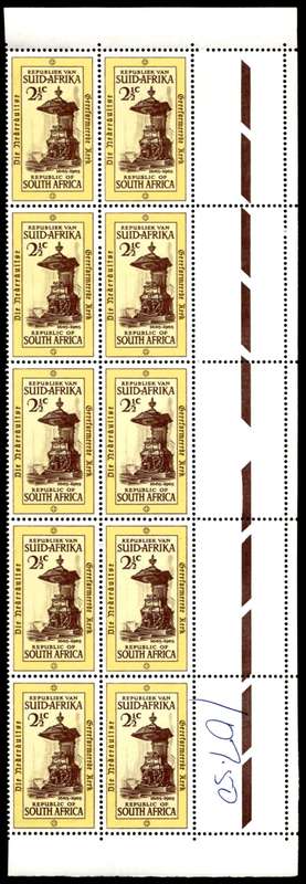 RSA 1965/10/21 Tercentenary of Dutch Reformed Church 2½c *10 stamps