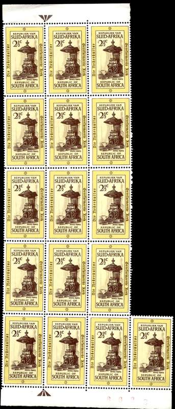 RSA 1965/10/21 Tercentenary of Dutch Reformed Church 2½c *16 stamps Arrow block