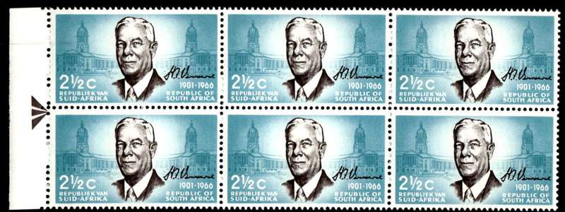 RSA 1966/12/06 Verwoerd Commemoration 2½c *6 Stamps Arrow block