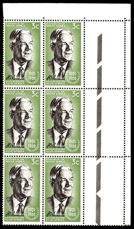 RSA 1966/12/06 Verwoerd Commemoration 3c *6 stamps