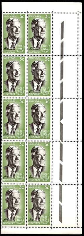 RSA 1966/12/06 Verwoerd Commemoration 3c *10 stamps