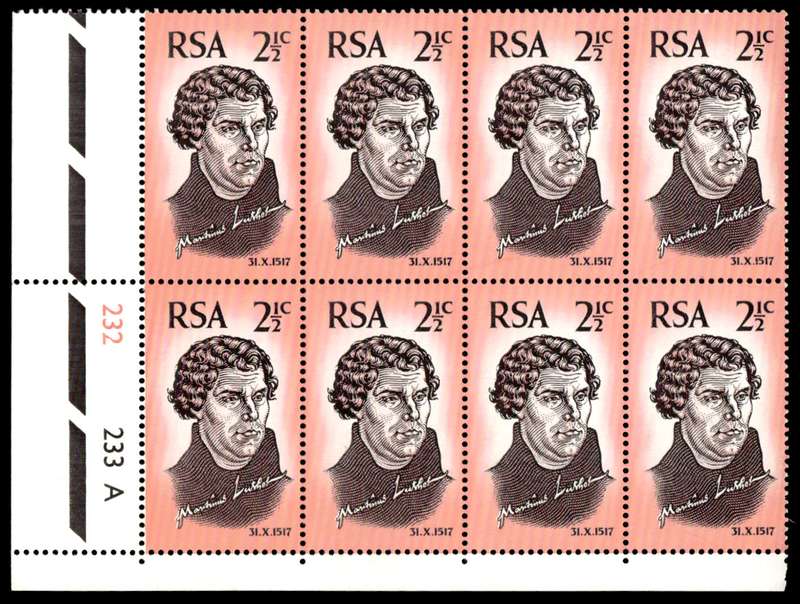 RSA 1967/10/31 450th Anniversary of Reformation 2½c Cyl No 232 233A